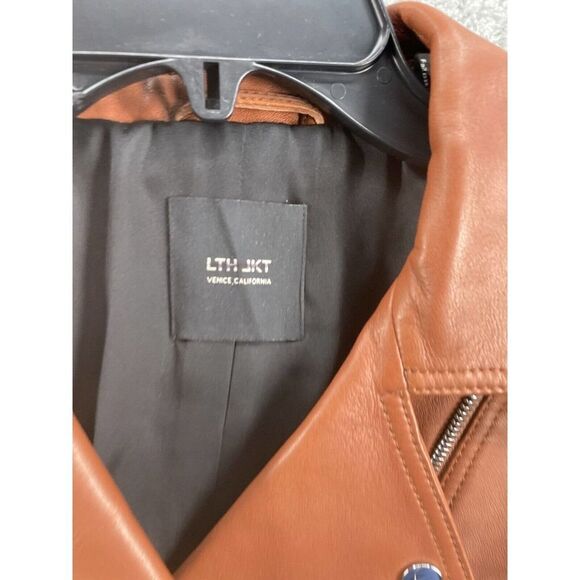 LTH JKt Mya Cropped Leather Biker Jacket Size Medium Brown - Picture 8 of 10